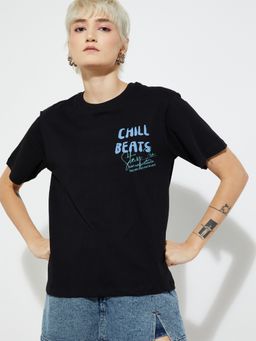 max - Women Black Alaya F X Printed Relaxed Fit T-shirt