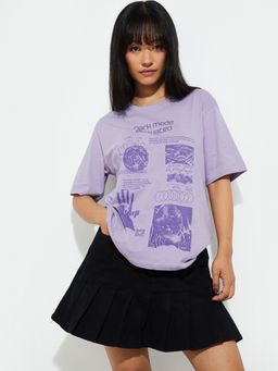 max - Women Lavender Relaxed Fit Printed T-shirt
