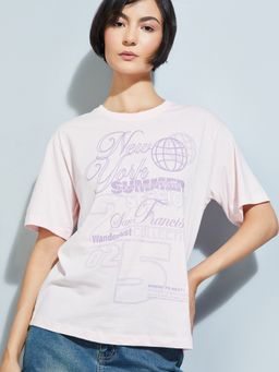 max - Women Pink Alaya F X Printed Relaxed Fit T-shirt