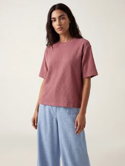 max - Women Pink Textured T-shirt