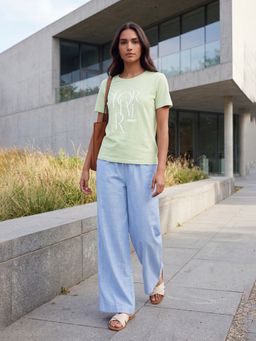 max - Women Green Typography T-shirt