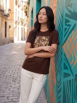 max - Women Brown Printed T-shirt
