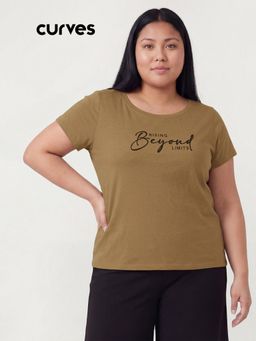 max - Women Brown Typography T-shirt