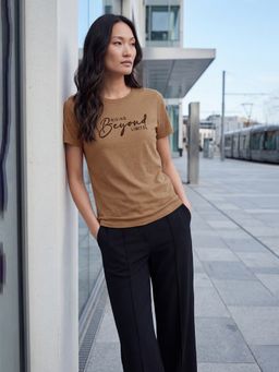 max - Women Brown Typography T-shirt