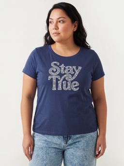 max - Women Blue Typography T-shirt