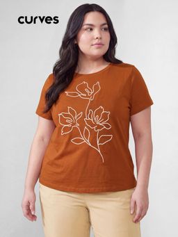 max - Women Rust Floral Print T-shirt