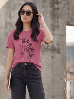 max - Women Pink Floral Print T-shirt