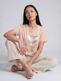 max - Women Pink Metallic Printed T-shirt