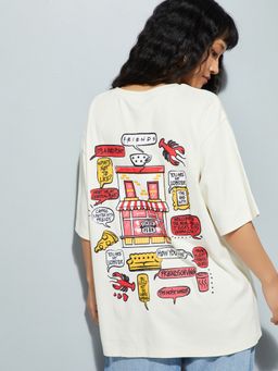 max - Women Cream Oversized Friends Graphic Printed T-shirt