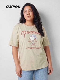 max - Women Beige Peanut Oversized T-shirt