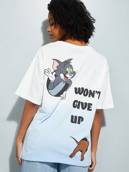 max - Women White Tom And Jerry Print Oversized T-shirt