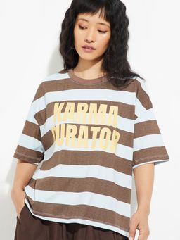 max - Women Blue Boxy Striped T-shirt