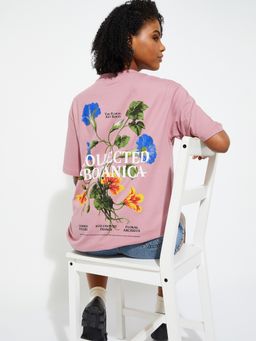 max - Women Pink Oversized Back Printed T-shirt