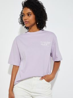 max - Women Lavender Back Print T-shirt