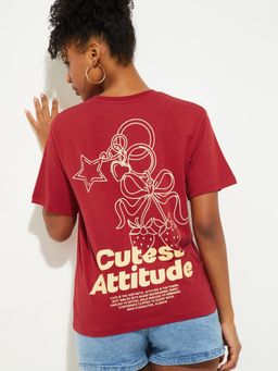 max - Women Red Printed T-shirt