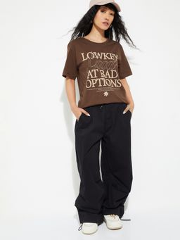 max - Women Brown Typography T-shirt