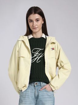 Tommy Hilfiger - Women Beige Regular Fit Nylon Hooded Neck Windcheater Jacket