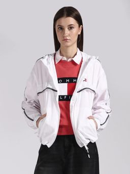 Tommy Hilfiger - Women White Regular Fit Nylon Hooded Neck Windcheater Jacket