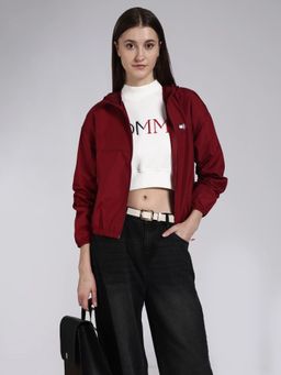 Tommy Hilfiger - Women Red Regular Fit Polyester Hooded Neck Windcheater Jacket