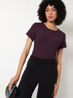 max - Women Purple Ribbed T-shirt