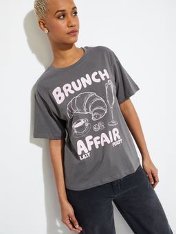 max - Women Grey Alaya F X Print Relaxed Fit T-shirt