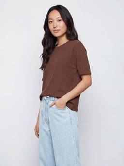 max - Women Brown Textured T-shirt