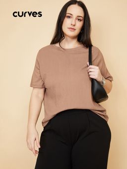 max - Women Brown Textured T-shirt