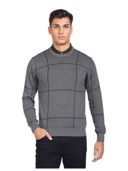 Arrow - Men Dark Grey Crew Neck Windowpane Check Sweater