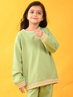 ANTHRILO - Pastel Green Heart Terry Sweatshirt