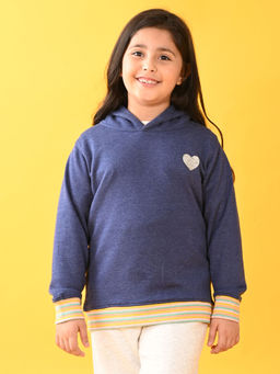 ANTHRILO - Blue Melange Fun Rib Terry Girls Hoodie