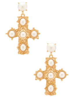 8 Other Reasons - Rafael Cross Womens Faux Pearl Drop Earrings Gold