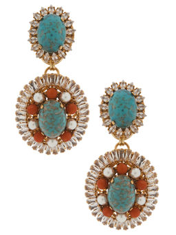 Anton Heunis - Oval Disc Womens Chandelier Faux Pearl Drop Earrings Turquoise