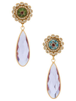 Anton Heunis - Womens Rhinestone Floral Drop Earrings Multi-Color