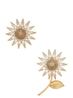 Anton Heunis - Asymmetric Daisy Womens Gold-Plated Crystal Statement Earrings Gold