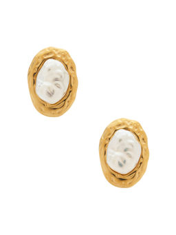 Amber Sceats - Keremeos Womens Textured Faux Pearl Stud Earrings Gold