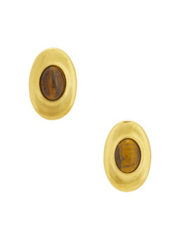BRACHA - Gold-Tone Womens Tiger Eye Oval Stud Earrings Gold
