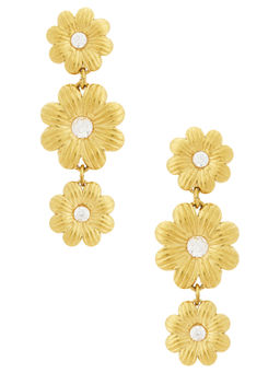 BRACHA - Sculpted Floral Womens Crystal Embellished Drop Earrings Gold