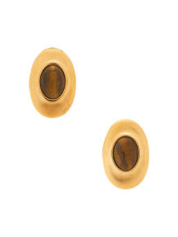 Casa Clara - Womens Gold-tone Brown Cat-Eye Stone Stud Earrings Espresso