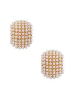 Galley Los Angeles - Pearl-Embellished Womens Post-Back Hoop Earrings Gold