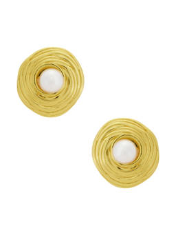 Galley Los Angeles - Pearl-Encrusted Womens Lightweight Stud Earrings Gold & Ivory
