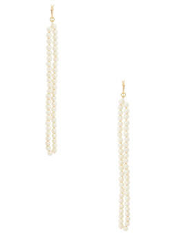 Galley Los Angeles - Womens Pearl Beaded Hinge-Back Drop Earrings Ivory