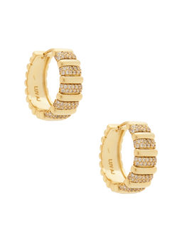 Luv AJ - Pave Marbella Womens Ridged Hoop Earrings Gold