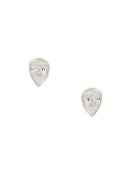 Mazin Jewels - Center Stage Womens Cubic Zirconia Teardrop Studs Silver