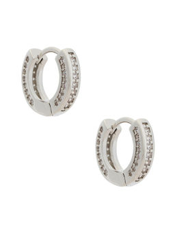 Mazin Jewels - Womens Cubic Zirconia Encrusted Hinge-Back Hoops Earrings Silver