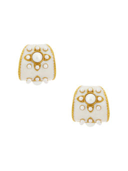 petit moments - Daisy Womens Faux Pearl Acetate Hoop Earrings Gold