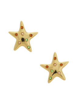 petit moments - Sea Star Womens Gold-Tone Multicolored Stone Stud Earrings Gold