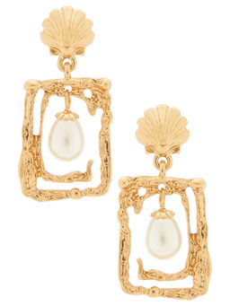 petit moments - Castaway Womens Faux Pearl Drop Earrings Gold