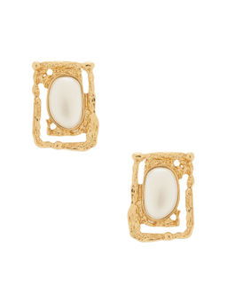 petit moments - Coastal Gem Womens Faux Pearl Textured Frame Stud Earrings Gold
