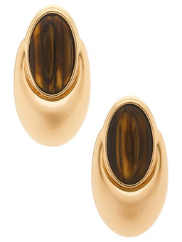 Retrofete - Womens Oval Stone Overhang Stud Earrings Tigers Eye & Gold