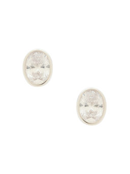 SHASHI - Oval Bezel Womens Crystal Stud Earrings Silver